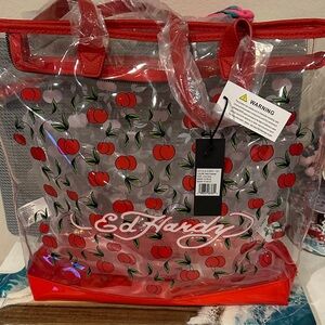 Ed Hardy Transparent Tote with Cherry and Red Accents